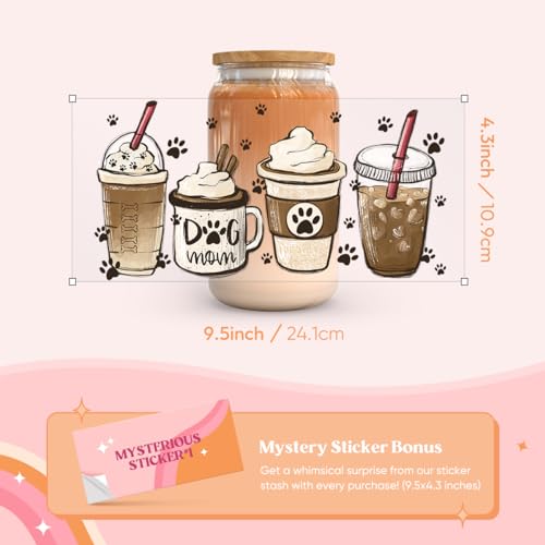 Image of Kaciola 10 Sheets UV DTF Cup Wraps for 16 oz- Coffee Theme UV DTF Stickers, 1 Sheet Mysterious Pattern Transfer, Rub on Transfers Stickers for 16 oz Libbey Glasses Crafting
