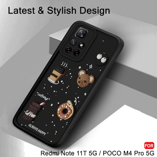 Image of TheGiftKart Back Cover Case for Redmi Note 11T 5G / Poco M4 Pro 5G | Cute Fun Cartoon 3D Bear Coffee Case | Full Camera Protection | Shockproof Cover for Redmi Note 11T / Poco M4 Pro (Silicone, Black)