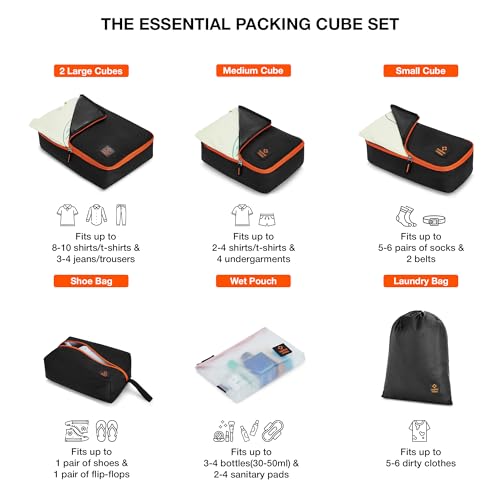 Image of Nasher Miles Packing Cube Set of 7 | Polyester Luggage Travel Organizer with Laundry Bag for Clothes, Shoes & Accessories (Black)