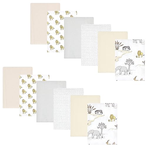 Image of Hudson Baby Unisex Baby Cotton Flannel Burp Cloths Bundle, Neutral Safari World, One Size