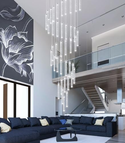 Image of 40 Lights Modern LED Crystal Chandeliers for Staircase 236'' Long High Ceiling Chandelier Dimmable Spiral Crystal Chandelier Hanging Light Fixture for Entryway Staircase Foyer Hallway