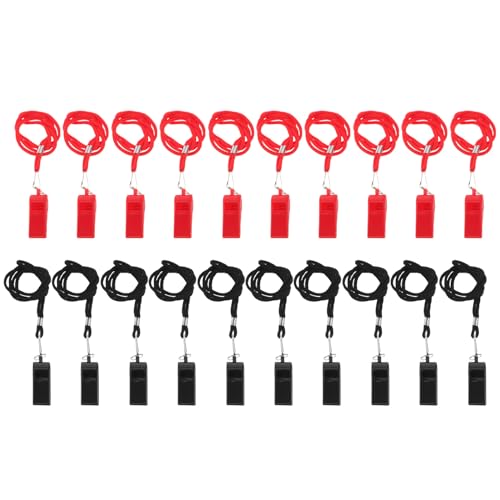 20 silbatos de plástico para seguridad con cordón miniatura 1