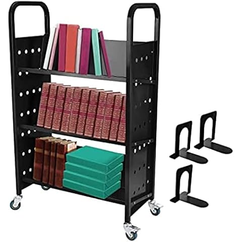 Meleg Single-Sided Book Cart, Heavy Duty, Swivel Wheels, 3 Flat/Slanted Shelves for Home, School, Office, Kitchen, Bathroom, Bedroom Cover