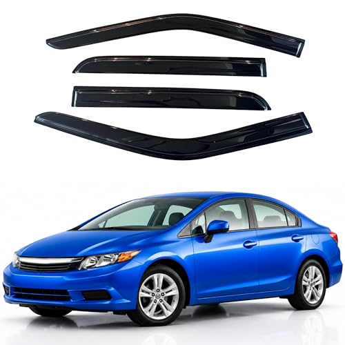 Image of IG Window Visors Fit for 2012-2015 Honda Civic, Out-Channel Rain Guards Vent Wind Deflectors 4PC, Car Accessories for 12-15 Civic (Sedan Only)