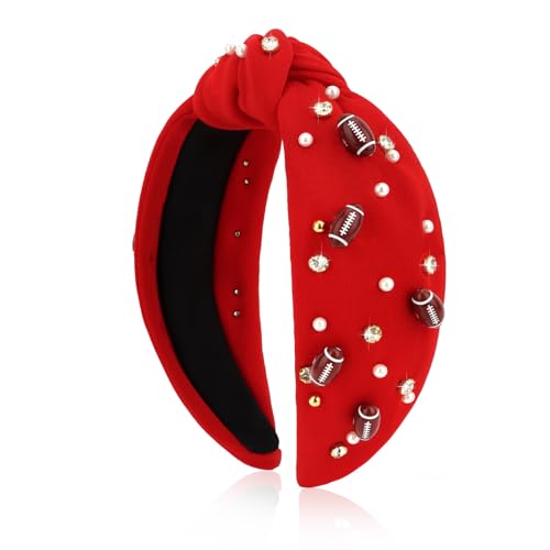 Ondder Football Headband for Women Red Top Knot Headband for Women Hair Accessories for Footballs Mom Fans Gifts