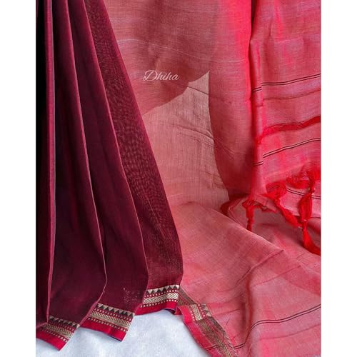 Image of Narayanpet Pure Cotton Avani Border Saree for Women with Running Blouse | Tassels | Traditional Woven Solid Design | Handloom Weave