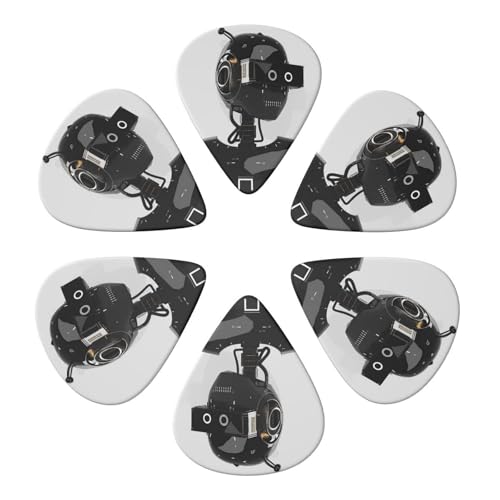 Paquete de 6 púas de guitarra de 0,71 mm, con robot negro, para guitarra acústica, guitarra eléctrica,...