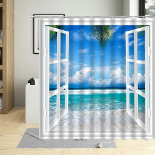 Rideau de douche décoration 3D mer en polyester premium 175x183 - 2