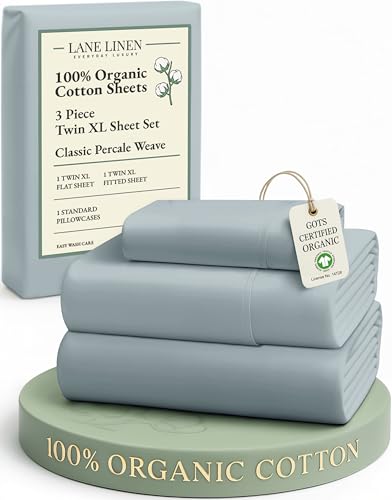 Image of LANE LINEN 100% Organic Cotton Bed Sheets Extra Long Twin, Soft & Comfy Fully Elasticized Percale Perfect for Hospital Bed & Dorm Room, Low Pilling Machine Washable Twin XL Sheet- French Blue
