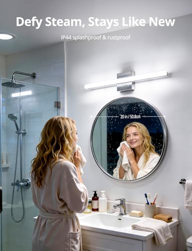 Image of Combuh Modern Vanity Light Fixtures Over Mirror Long Led Bars for Bathroom | 24 Inch Long, Silver, Soft Shadow Free, Linear Design, Restroom Wall Lamp, Minimalist, Rustproof, 5CCT Selectable, 1 Pack