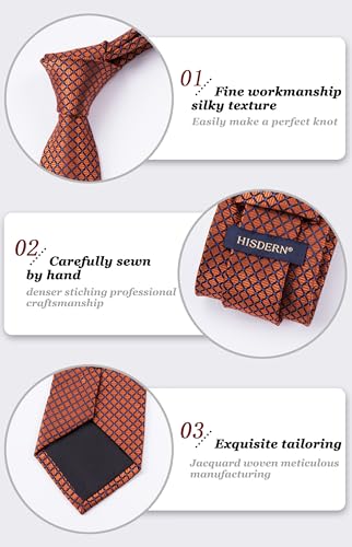 Image of HISDERN Mens Ties Plaid Tie and Pocket Square Set Classic Woven Formal Checkered Neckties & Handkerchief Wedding Party