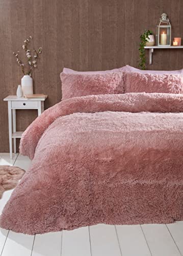 FAUX FUR SHAGGY Long Pile Face, Soft Touch Plush Fleece Reverse, Duvet Cover Set with Pillow Case Thermal Fluffy Winter Warm Cozy Cuddly Bedding Bed Set (Blush Pink, Double) - Image 3