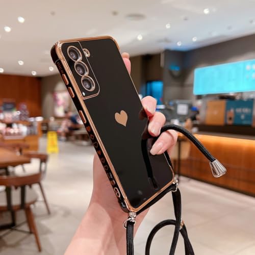 Coque Samsung A55 avec cordon amovible et motif cœur pour garder les mains libres