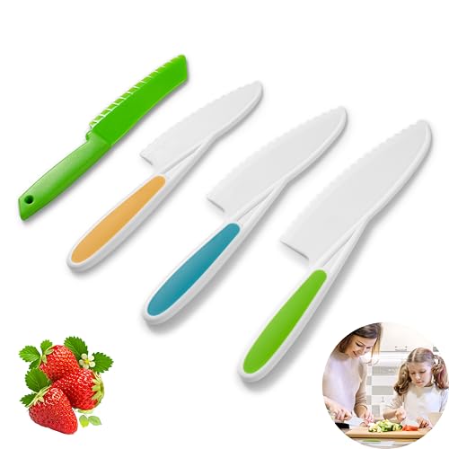 GINDECON kids knife set for real cooking - 4PCS Toddler Knife Set with Crinkle Cutter