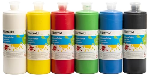 Betzold Temperafarben - 6er-Set je 1 Liter flüssige Malfarben Kunst-Unterricht