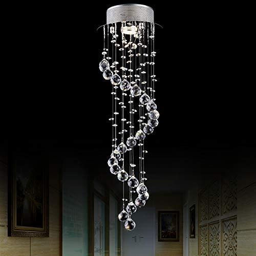 Atc® Ceiling Lights Modern Chandelier Led Spiral Sphere Rain Drop K9 Crystal Pendant Lighting Fixture For Hotel Hallway Entry Decor D7.9 Inch * H25.2 Inch #TOP3