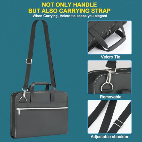 SEEKIND Organizador de arquivos sanfonado de couro PU com alça e alça, pasta de arquivo expansível d