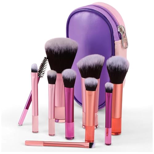 Kit 10 Pincéis De Maquiagem Com Estojo Para Viagem – Cerdas Macias, Travel Size, Necessaire inclusa, Mini Pincéis Para Base, Blush, Pó, Sombras e Corretivo, Portátil e Multifuncional