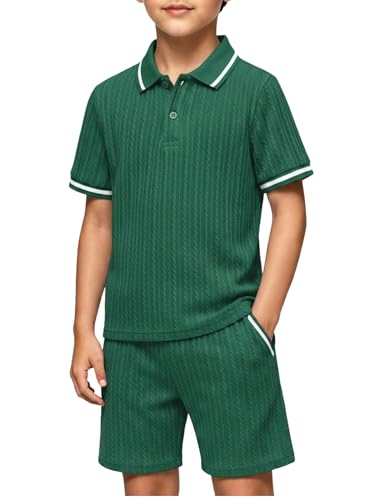 Image of Arshiner Boys 2 Piece Outfits Button Polo Shirt & Elastic Shorts 4-13 Years