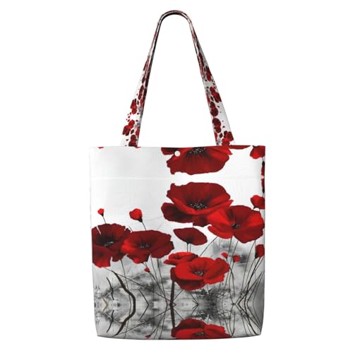 ENGhjes Sac fourre-tout réutilisable en toile de polyester Motif coquelicot Rouge