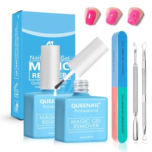 2 Pièces 15ml dissolvant vernis semi permanent,Gel Nail Polish Remover,Avec Limes à Ongles et Grattoir à Cuticules,gel remover 3 à 5 Minutes Enlève Rapidement et Facilement le Vernis à Ongles