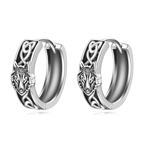 Boucles d'oreilles loup en argent sterling 925 style créoles viking unisexes taille M