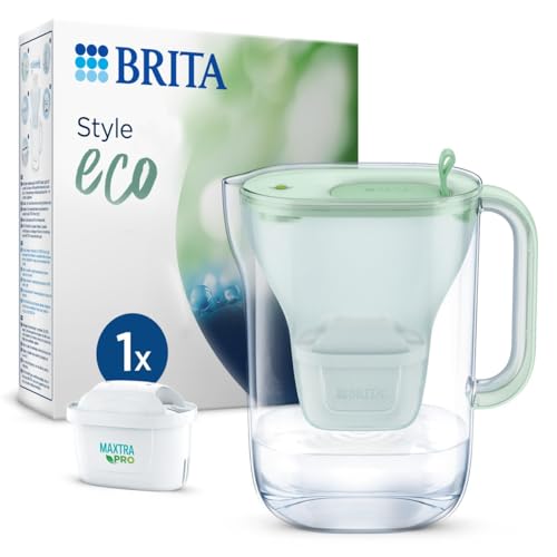 BRITA Jarra de filtro de agua Style Eco verde (2,4 l) incluye 1 cartucho MAXTRA PRO All-in-1 – Filtro de agua sostenible en diseño moderno para reducir la cal, cloro, plomo y contaminantes