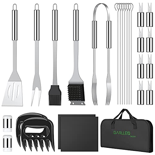 GARLLEN Juego de Herramientas de Barbacoa, Accesorios de Barbacoa de Acero Inoxidable, Utensilios Barbacoa 27 Unidades con Bolsa de Almacenamiento Cover