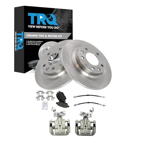 Image of TRQ Rear Brake Pad and Rotor Set Ceramic Rotors Calipers Compatible with 2009-2012 Ford Fusion Lincoln MKZ 2009-2011 Mercury Milan