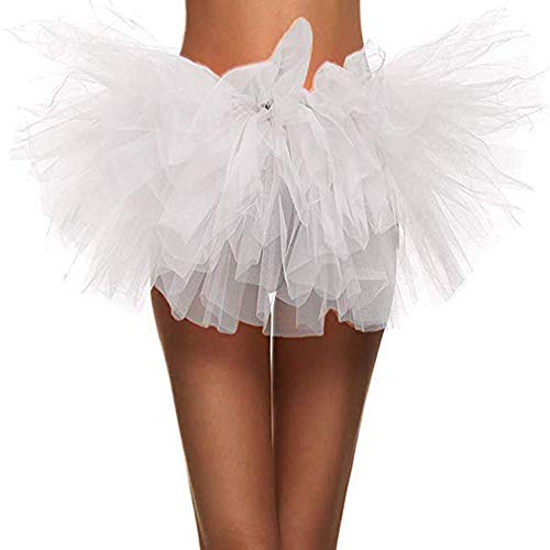 Ruiuzi Femmes Teen Tutu Jupe Adulte Classique élastique 5 Couches Tulle Tutu Jupe pour Les Parties Costumes Costumes Halloween Danse (5 canapés Mini Blanc) Cover
