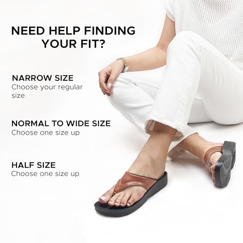 Image of AEROTHOTIC Comfy Arch Support Flip Flops for Women Open Toe Stylish Faux Leather Cushioned Strap with Non-Slip Sole & Comfortable Footbed Indoor and Outdoor Sandals