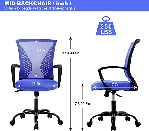 Home Office Chair Mesh Computer Chair Executive Mid Back Ergonomic Adjustable Desk Chair With Lumbar Armrest Support Modern Rolling Swivel Chair For Women&Men Adult #TOP6