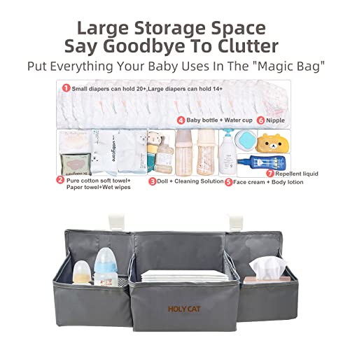Holy Cat Hanging Baby Diaper Caddy Organizer With Paper Pocket For Changing Table Crib Playard Organization Nursery Organization Hanging Nursery-Grey… #TOP5