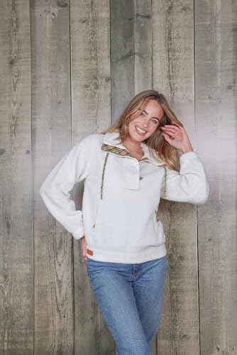Simply Southern Outdoorsy Sherpa Cream Quarter Zip Snap Flap Pullover2