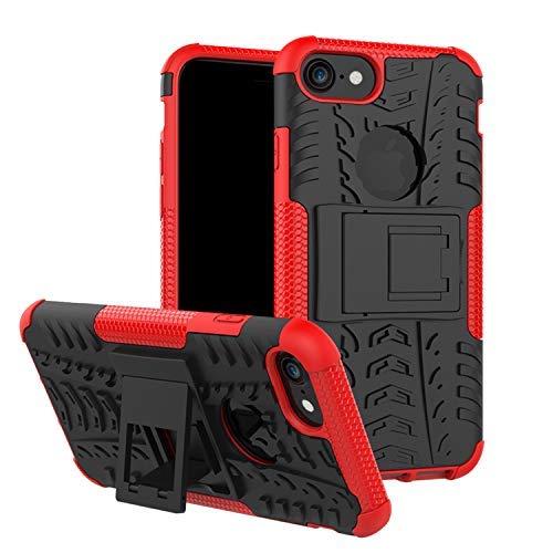 GlasluxiPhone 8, Back Cover, Premium Real Hybrid Shockproof Bumper Defender Cover, Kickstand Hybrid Desk Stand Back Case Cover for iPhone 8 - Red