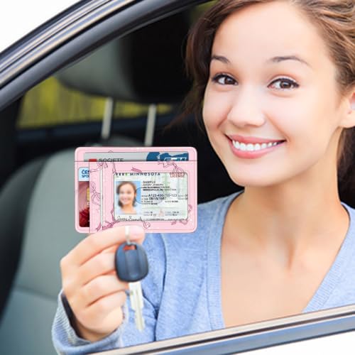 Image of FINTIE Slim Minimalist Front Pocket Wallet, RFID Blocking Credit Card Holder Card Cases with ID Window for Men Women (Pink Bow)