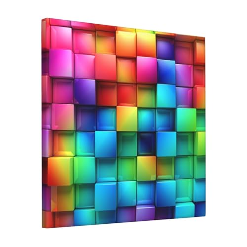 Toile arc-en-ciel à carreaux pour raviver un mur blanc de bureau ou salon