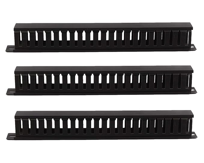 evotron? 1u 22 slot rack mount horizontal cable manager duct raceway with cover & screws for 19" server rack (3 pack)