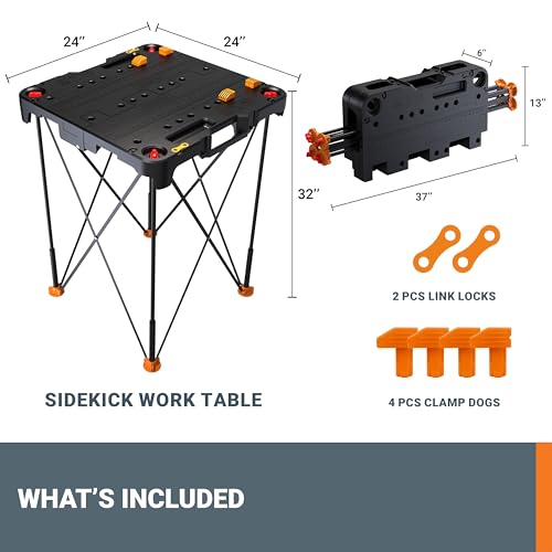 Worx WX066 Sidekick Folding Work Table, Portable All-in-one Work Bench
