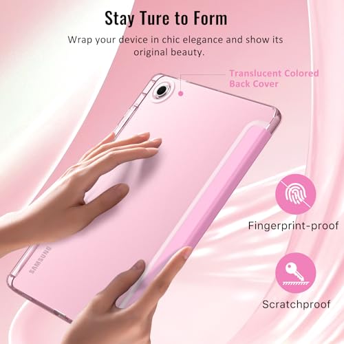 Image of MoKo Case for Samsung Galaxy Tab S10 Lite 10.9 Inch 2025 [SM-X400 /SM-X406B] with S Pen Holder, Slim Light Trifold Protective Cover with Hard PC Translucent Back Shell, Auto Wake /Sleep, Flowers Pink