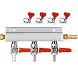 Ferroday 3 Way CO2 Gas Manifold, 5/16' Barbed Fitting Beer Keg Line CO2 Gas Distributor Manifold For Home Brew, 3 Way CO2 Gas Splitter With Integrated Check Valves & Independent Shut Off & 4 Clamps
