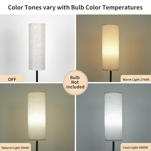 Image of FRIDEKO HOME Floor Lamp with Beige Shade, Simple Design with Foot Pedal Switch, Small Tall Lamps for Living Room Bedroom Office, Corner Floor Stand Light with Black Pole Lamp (No Bulb /No Remote)