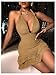 SOLY HUX Women's Summer Halter Bodycon Mini Dress Sexy Deep V Ruffle Party Cocktail Cami Dresses Mocha Brown Small