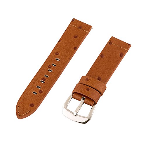 Clockwork Synergy® - 2- Piece Ss Premium Ostrich Grain Leather Watch Band 22mm - Saddle - Interchangeable Replacement Watch Straps