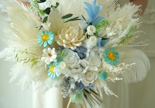 Bouquet rústico beige y blanco para boda miniatura 2
