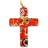 GlassOfVenice Murano Glass Venetian Reflections Cross Pendant - Red Gold