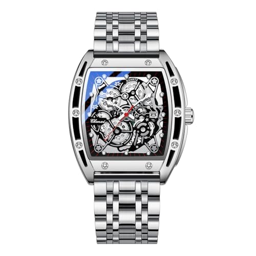 Montre squelette pour homme JewelryWe avec bracelet en acier inoxydable et cadran engrenage