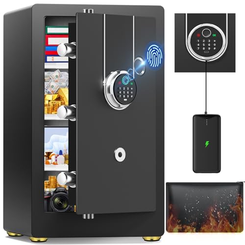 75L Groß Safe Tresor Biometrisch für Zuhause, Digitaler Tresore Feuerfest Wasserdicht, Diebstahlsicherer Möbeltresor für Reisepass, Geld, Dokument, Medizin