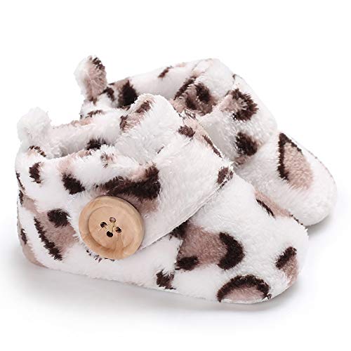Meeshine Newborn Baby Girls Boys Slippers Warm Fur Infant Toddler Boots Slip On Booties Shoes Leopard 6-12 Months