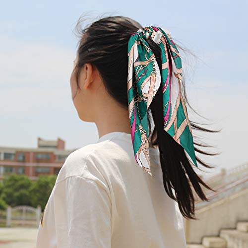 8 Pcs Hair Scarf Scrunchie, Hair Scrunchies with Bow, Chiffon Floral Scrunchie Hair Bands Satin Scarf Ponytail Holder for Women (Color C) - Thumbnail 4
